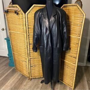Vintage 80s 90s Maxima Black Leather oversized Trench Coat
